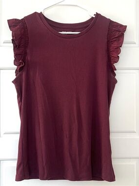 Nine West Plum Ribbed Flutter Sleeve Top